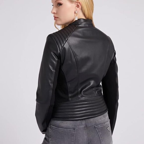 GUESS NWOT Fiammetta Faux Leather Jet Black Jacket Size XL - Picture 2 of 10